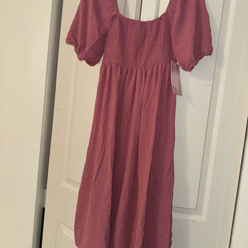 Elegant Mauve Puff Sleeve Dress